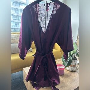 La SENZA Purple Lace Trim Robe with Tie Belt